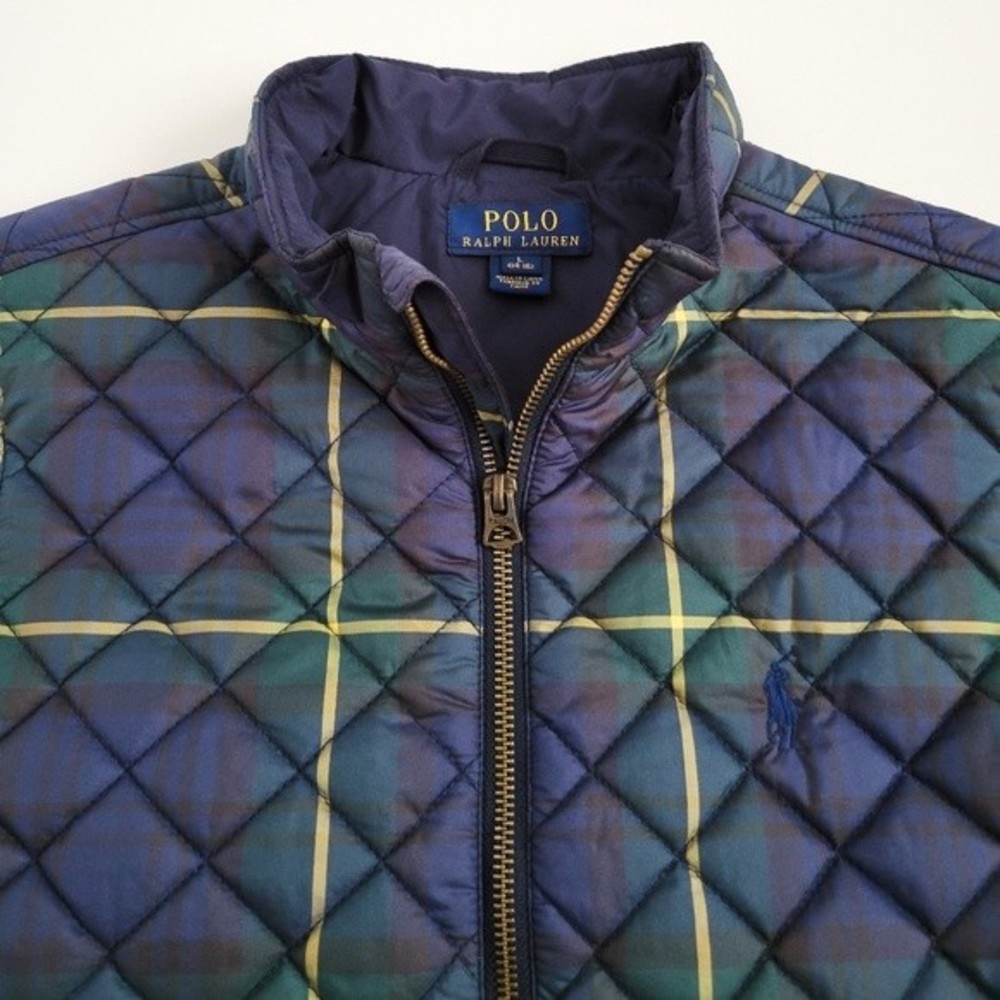 NEW Polo Ralph Lauren Puffer Vest Tartan Plaid Boys L Navy Blue Green NWOT - Picture 3 of 10